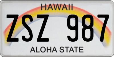 HI license plate ZSZ987