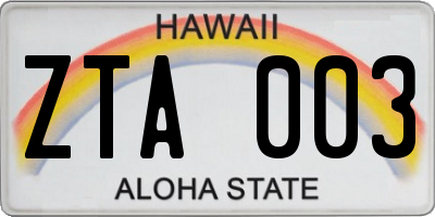 HI license plate ZTA003