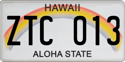 HI license plate ZTC013