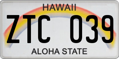 HI license plate ZTC039