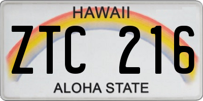 HI license plate ZTC216