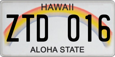 HI license plate ZTD016