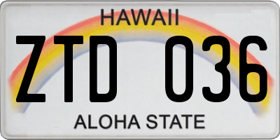 HI license plate ZTD036