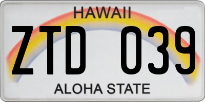 HI license plate ZTD039