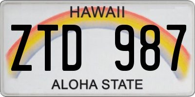 HI license plate ZTD987