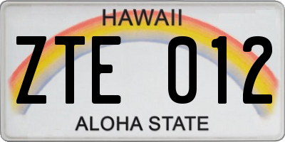HI license plate ZTE012