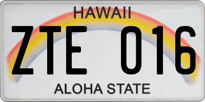 HI license plate ZTE016