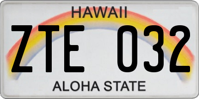 HI license plate ZTE032