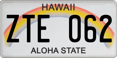 HI license plate ZTE062