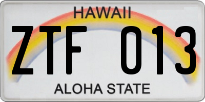 HI license plate ZTF013