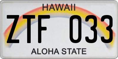 HI license plate ZTF033