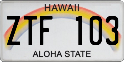 HI license plate ZTF103