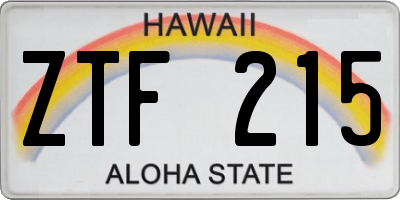 HI license plate ZTF215