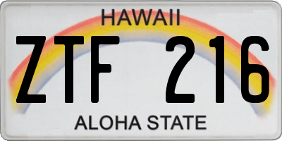 HI license plate ZTF216