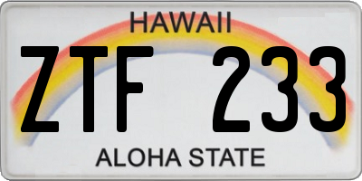 HI license plate ZTF233