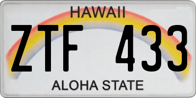 HI license plate ZTF433