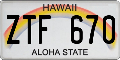 HI license plate ZTF670