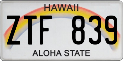HI license plate ZTF839