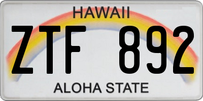 HI license plate ZTF892