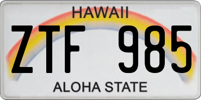 HI license plate ZTF985