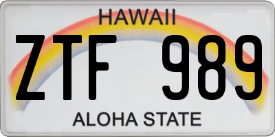 HI license plate ZTF989