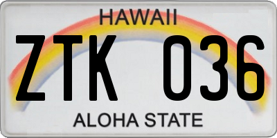 HI license plate ZTK036