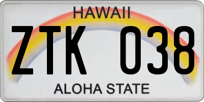 HI license plate ZTK038