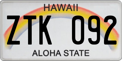 HI license plate ZTK092