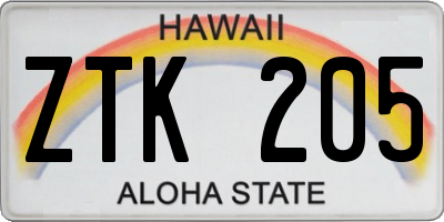 HI license plate ZTK205