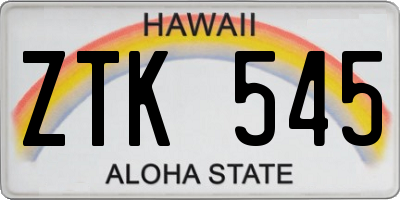 HI license plate ZTK545