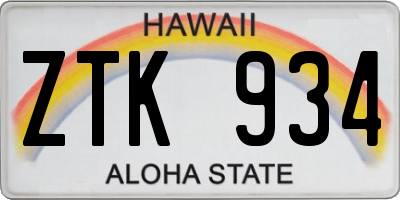 HI license plate ZTK934