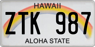 HI license plate ZTK987
