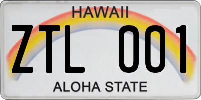 HI license plate ZTL001
