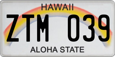 HI license plate ZTM039