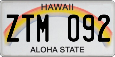 HI license plate ZTM092