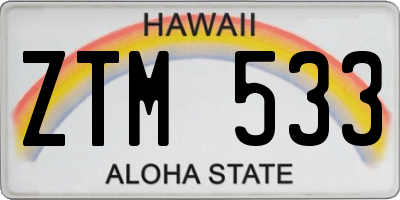 HI license plate ZTM533