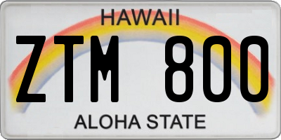 HI license plate ZTM800