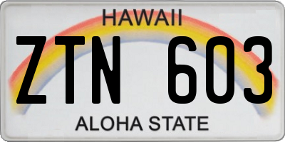 HI license plate ZTN603