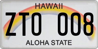 HI license plate ZTO008