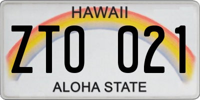 HI license plate ZTO021