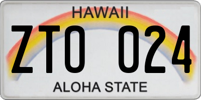 HI license plate ZTO024