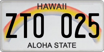 HI license plate ZTO025