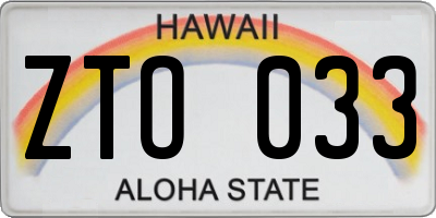 HI license plate ZTO033