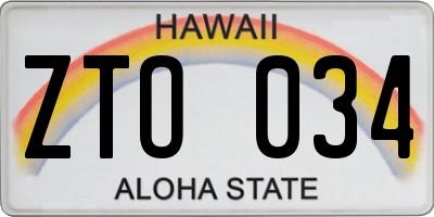 HI license plate ZTO034