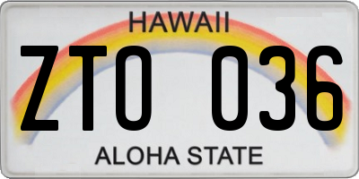 HI license plate ZTO036