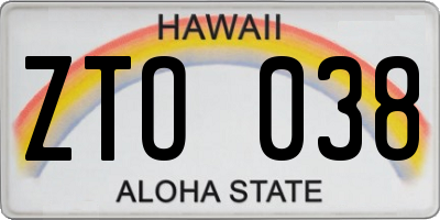 HI license plate ZTO038