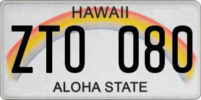 HI license plate ZTO080