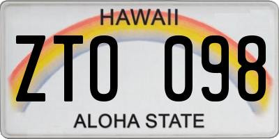 HI license plate ZTO098