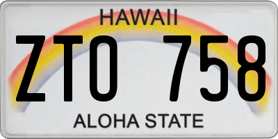 HI license plate ZTO758