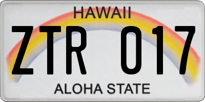 HI license plate ZTR017